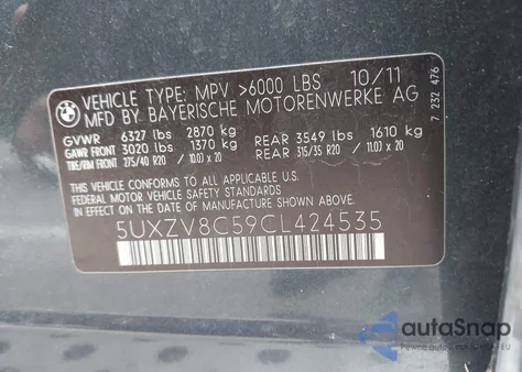 2012 BMW X5 xDrive50I from USA, damaged, VIN 5UXZV8C59CL424535